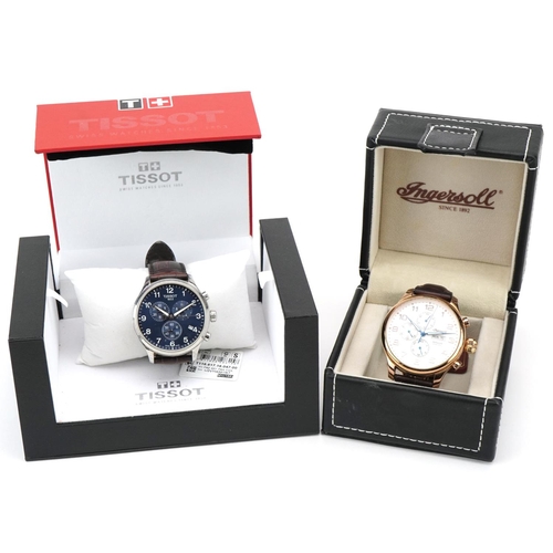 3372 - Tissot 1853 chronograph wristwatch with leather strap, the dial 4.5cm, worn strap, with box together... 