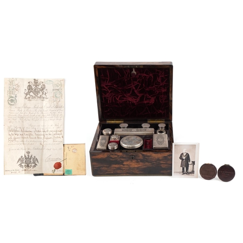 339 - Good coromandel travelling vanity box which was presented to William R Robinson (1792-1866), the for... 