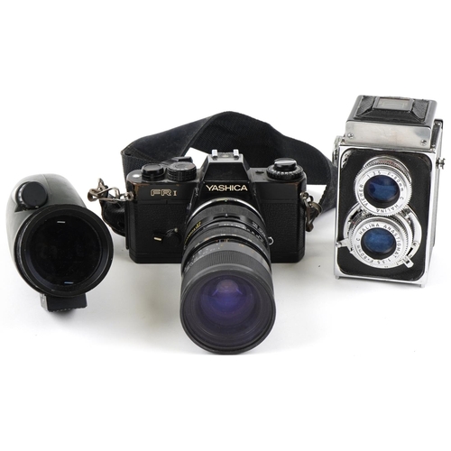 1492 - Yashica FR I 35mm film camera together with a Tamron SP BBAR MC teleconverter 2X lens, the Halina An... 