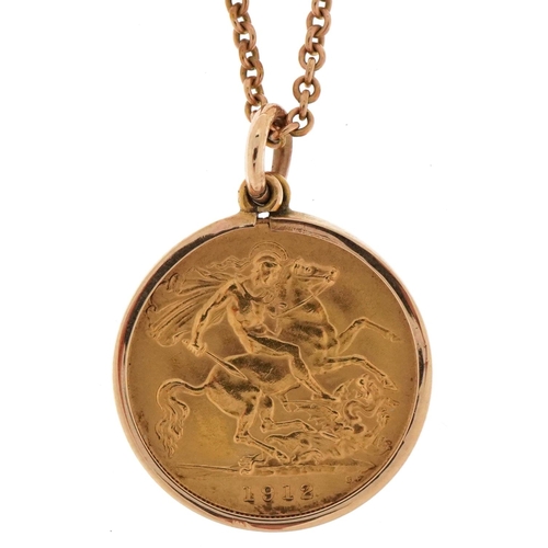 3006 - 1912 gold half sovereign mounted with a 9ct gold mount and chain, total weight 8.3g