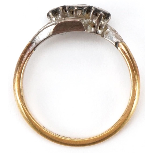 3303 - 18ct gold, platinum and diamond set ring, size L, total weight 2.8g (lacking one diamond)