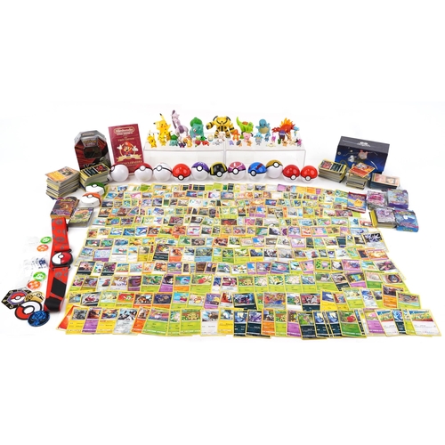 2027 - Pokémon collectables including a large collection of trade cards, some holographic, PokéBalls and co... 