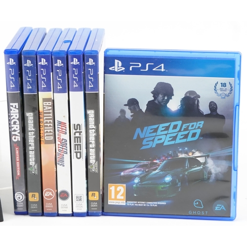 2064 - Sony PlayStation 4 games console with a collection of games including Grand Theft Auto 5, Need for S... 