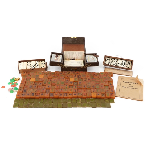 2028 - Vintage and later games comprising Chinese game of Four Winds, bone Dominoes and Bridge card game