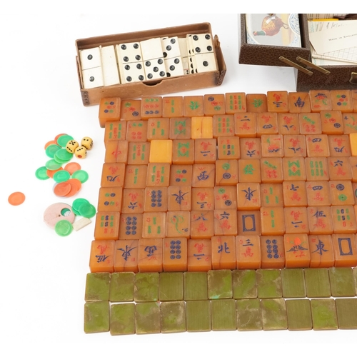 2028 - Vintage and later games comprising Chinese game of Four Winds, bone Dominoes and Bridge card game