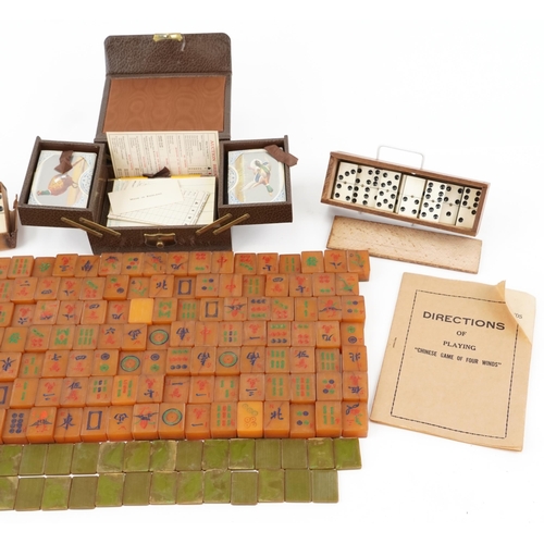 2028 - Vintage and later games comprising Chinese game of Four Winds, bone Dominoes and Bridge card game