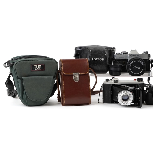 1481 - Vintage and later cameras, lenses and accessories including Canon FTB, Pentax P3 and Olympus OM20 Ph... 