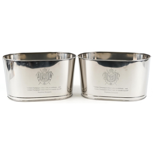 609 - Pair of large Champagne ice buckets with Napoleon Bonaparte and Lily Bollinger mottos, each 24cm H x... 