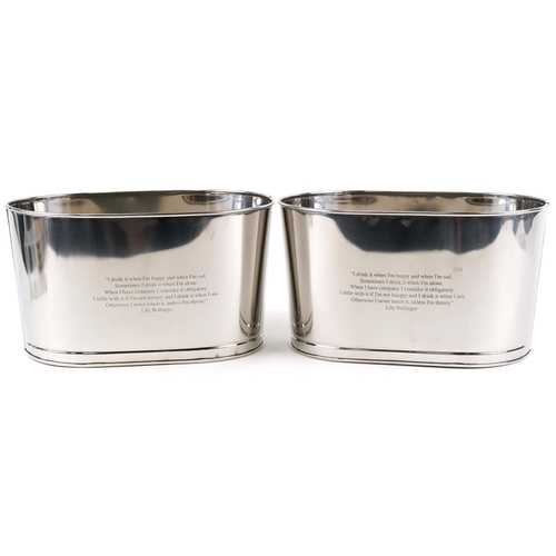 609 - Pair of large Champagne ice buckets with Napoleon Bonaparte and Lily Bollinger mottos, each 24cm H x... 