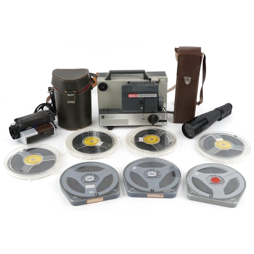 1468 - Eumic Mark-502 D Super 8 projector together with seven film reels and a Kodak XL33 movie camera 9mm ... 