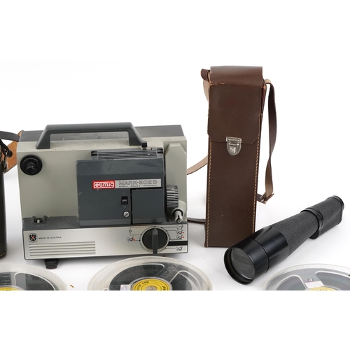 1468 - Eumic Mark-502 D Super 8 projector together with seven film reels and a Kodak XL33 movie camera 9mm ... 