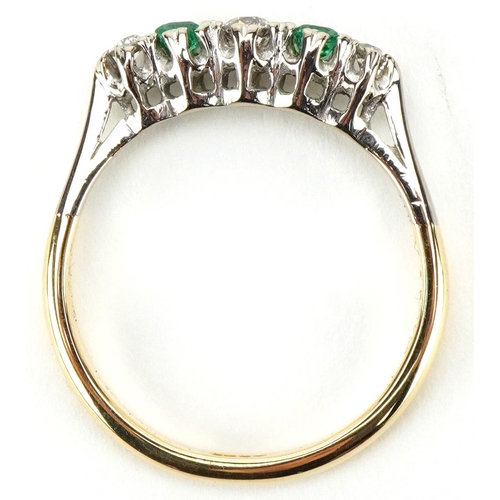 3047 - 18ct gold diamond and emerald five stone ring, the largest emerald approximately 2.80mm in diameter,... 