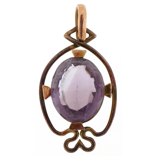 3147 - 9ct gold amethyst solitaire pendant, the amethyst approximately 15.0mm x 12.0mm x 7.90mm deep, 3.4cm... 