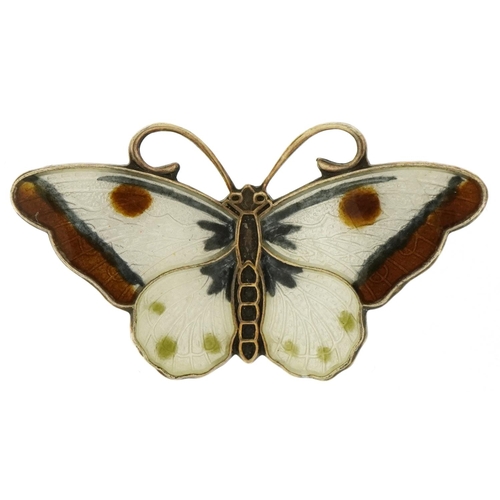 3228 - Norwegian 925S sterling silver and guilloche enamel butterfly brooch, 3.5cm wide, 4.6g