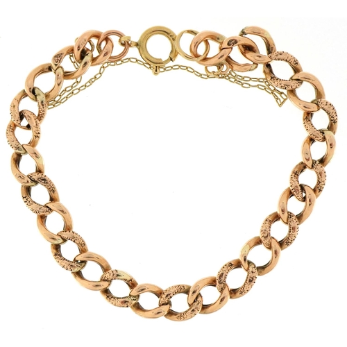 3025 - 9ct rose gold bracelet with floral engraved links, 16cm in length, 5.7g