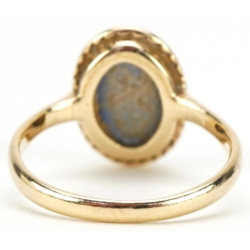 3082 - 9ct gold cabochon blue stone ring, size I, 2.1g