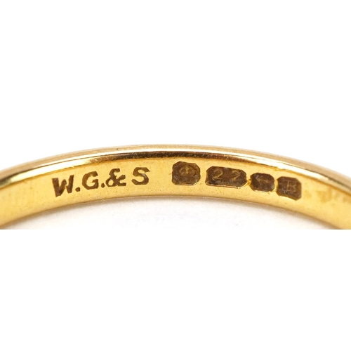 3067 - 22ct gold wedding band, Birmingham 1951, size O, 2.6g