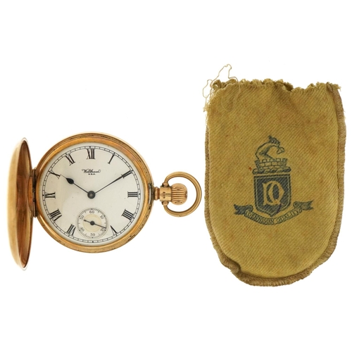 3004 - Waltham, gentlemen's 9ct gold full hunter pocket watch having enamelled and subsidiary dial with Rom... 