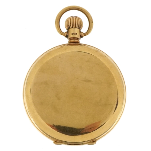 3004 - Waltham, gentlemen's 9ct gold full hunter pocket watch having enamelled and subsidiary dial with Rom... 