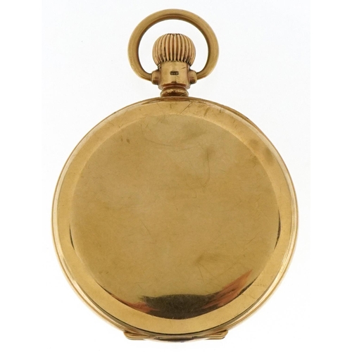 3004 - Waltham, gentlemen's 9ct gold full hunter pocket watch having enamelled and subsidiary dial with Rom... 