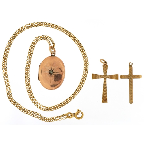 3101 - Gold jewellery comprising 18ct gold Belcher link necklace, two 9ct gold cross pendants and a 9ct gol... 