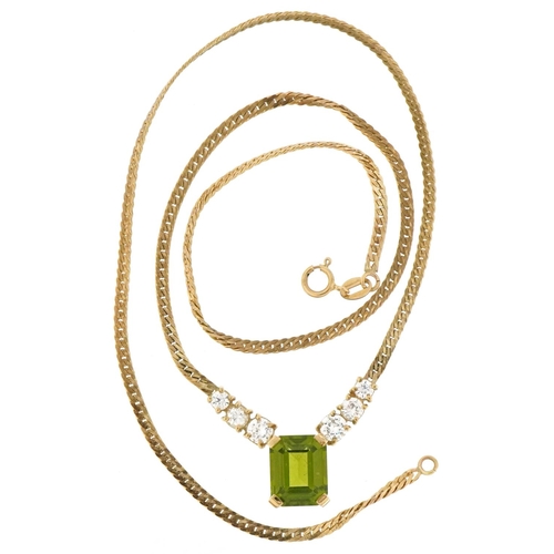 3009 - 9ct gold S link necklace set with green and clear stones, 40cm in length, 6.7g