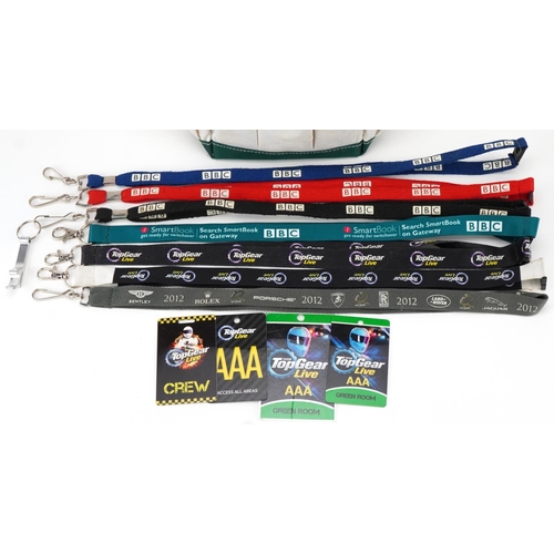 2389A - Group of BBC Production lanyard straps and two Top Gear Live green room access cards, one Crew Acces... 