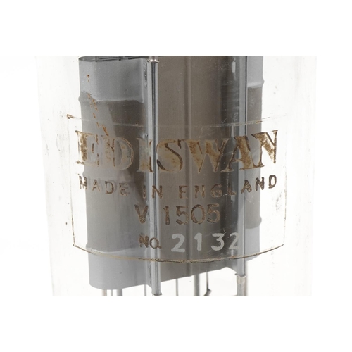 1421 - Ediswan V I405 transmitting triode bayonet tube valve mounted on a later wooden base, 31cm high