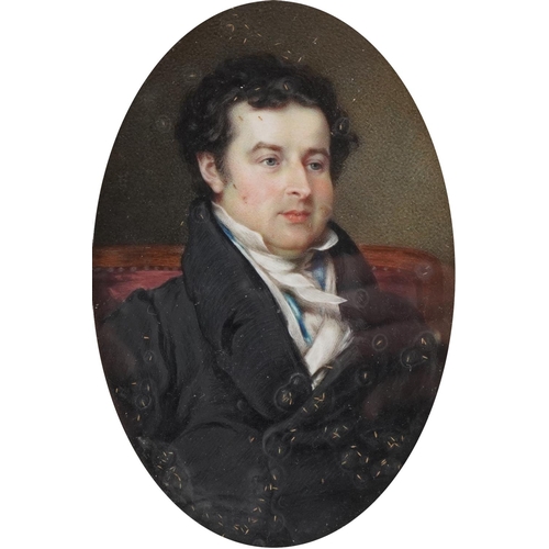 361 - Late 18th century oval half-length portrait miniature of a gentleman, watercolour on paper within a ... 