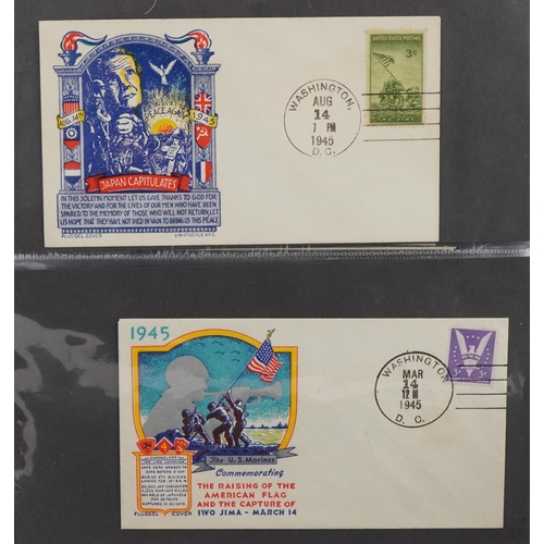 2256 - Blue ring-binder containing American 1945 commemorative covers including a cover of the atomic bomb ... 