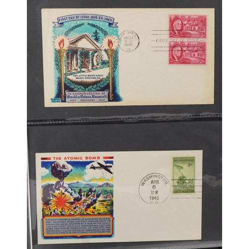 2256 - Blue ring-binder containing American 1945 commemorative covers including a cover of the atomic bomb ... 