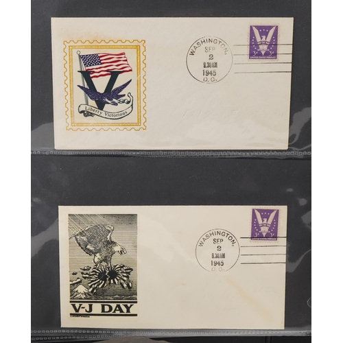 2256 - Blue ring-binder containing American 1945 commemorative covers including a cover of the atomic bomb ... 