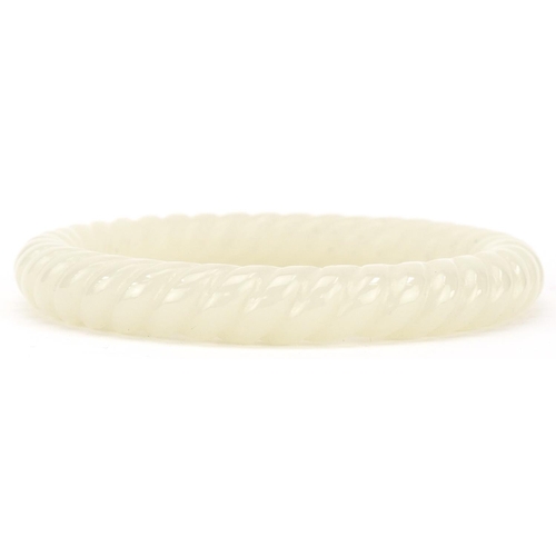 3136 - Chinese jade rope twist design bangle, 8cm in diameter, 42.5g