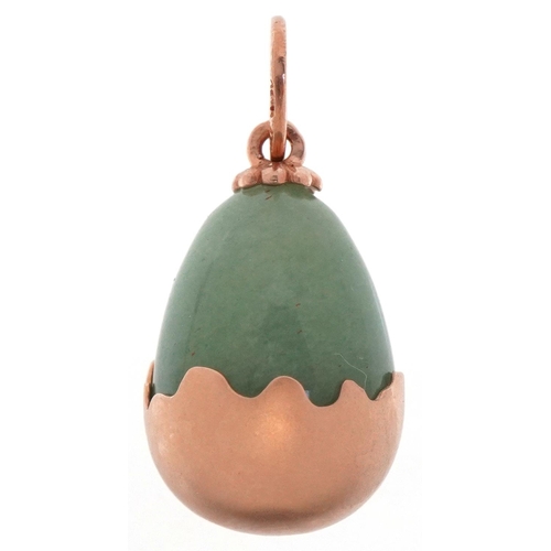 3316 - 14ct gold mounted jade egg pendant, impressed Russian marks, 2.6cm high, 5.2g