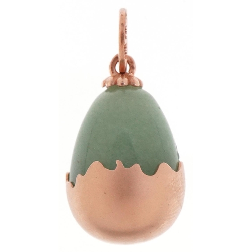 3316 - 14ct gold mounted jade egg pendant, impressed Russian marks, 2.6cm high, 5.2g