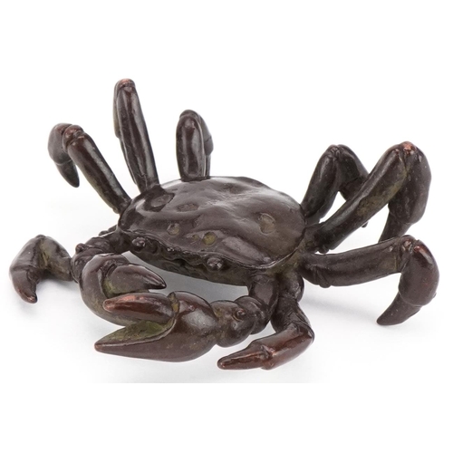 301 - Japanese patinated bronze okimono of a crab, 6cm wide