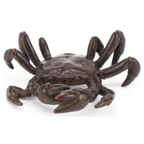 301 - Japanese patinated bronze okimono of a crab, 6cm wide