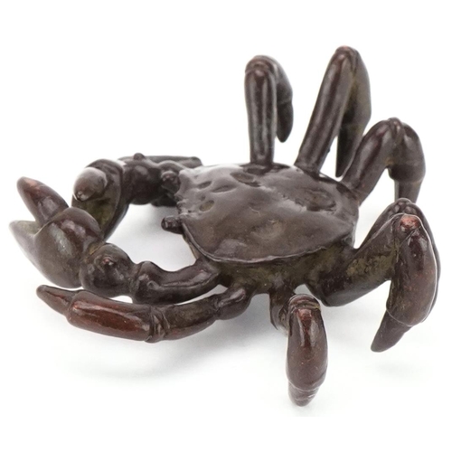 301 - Japanese patinated bronze okimono of a crab, 6cm wide