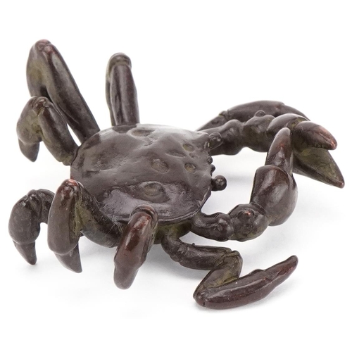 301 - Japanese patinated bronze okimono of a crab, 6cm wide