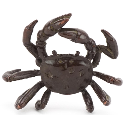 301 - Japanese patinated bronze okimono of a crab, 6cm wide