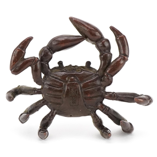 301 - Japanese patinated bronze okimono of a crab, 6cm wide