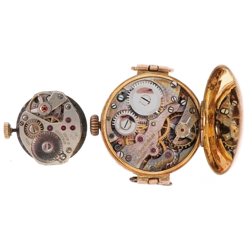 3277 - Three 9ct gold wristwatches including Excalibur and Tavannes, the largest 29mm in diameter, total we... 