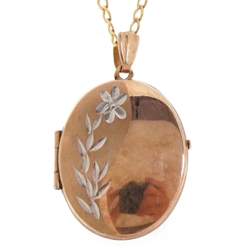 3086 - 9ct two tone gold locket on a 9ct gold necklace, 2.5cm high and 46cm in length, total 2.8g