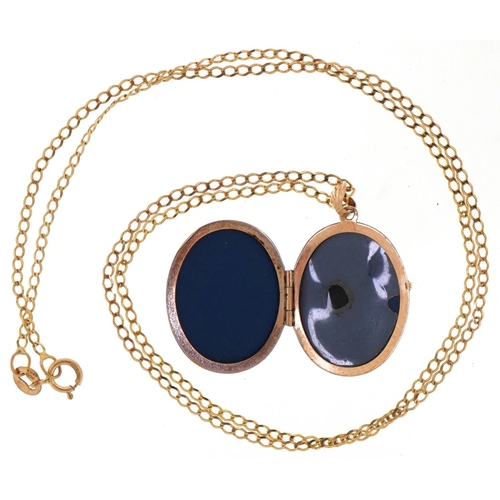 3086 - 9ct two tone gold locket on a 9ct gold necklace, 2.5cm high and 46cm in length, total 2.8g