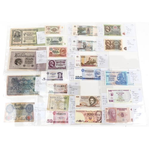 2245 - Quantity of antique and later banknotes to include an 1899 Russia fifty roubles, 1918 Russia North C... 