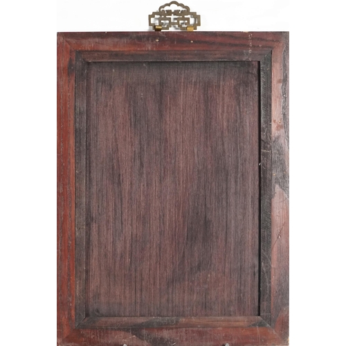 375 - Chinese hardstone panel housed in a hardwood frame with gilt metal mounts, overall 48cm x 36cm