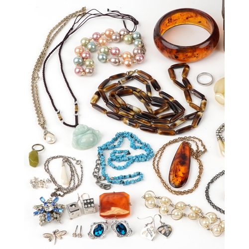 3384 - Antique and later jewellery and wristwatches, some silver, including brooches, opal earrings, neckla... 