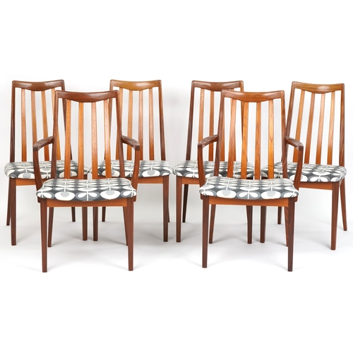 1037 - Set of six late 20th century mahogany G Plan dining chairs comprising four standard and two carver, ... 