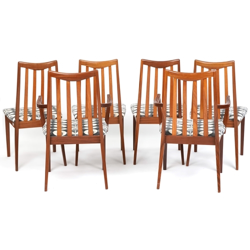 1037 - Set of six late 20th century mahogany G Plan dining chairs comprising four standard and two carver, ... 