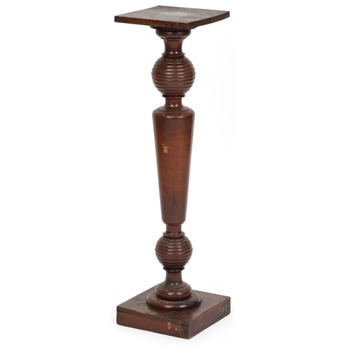 1031 - Early 20th century turned walnut pedestal, H- 125cm W-25cm